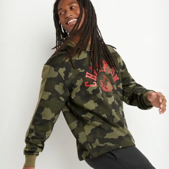 Men's Champion AOP Urban Pursuit Fleece Crew Mesh Camo Cargo Olive L - Picture 5 of 6